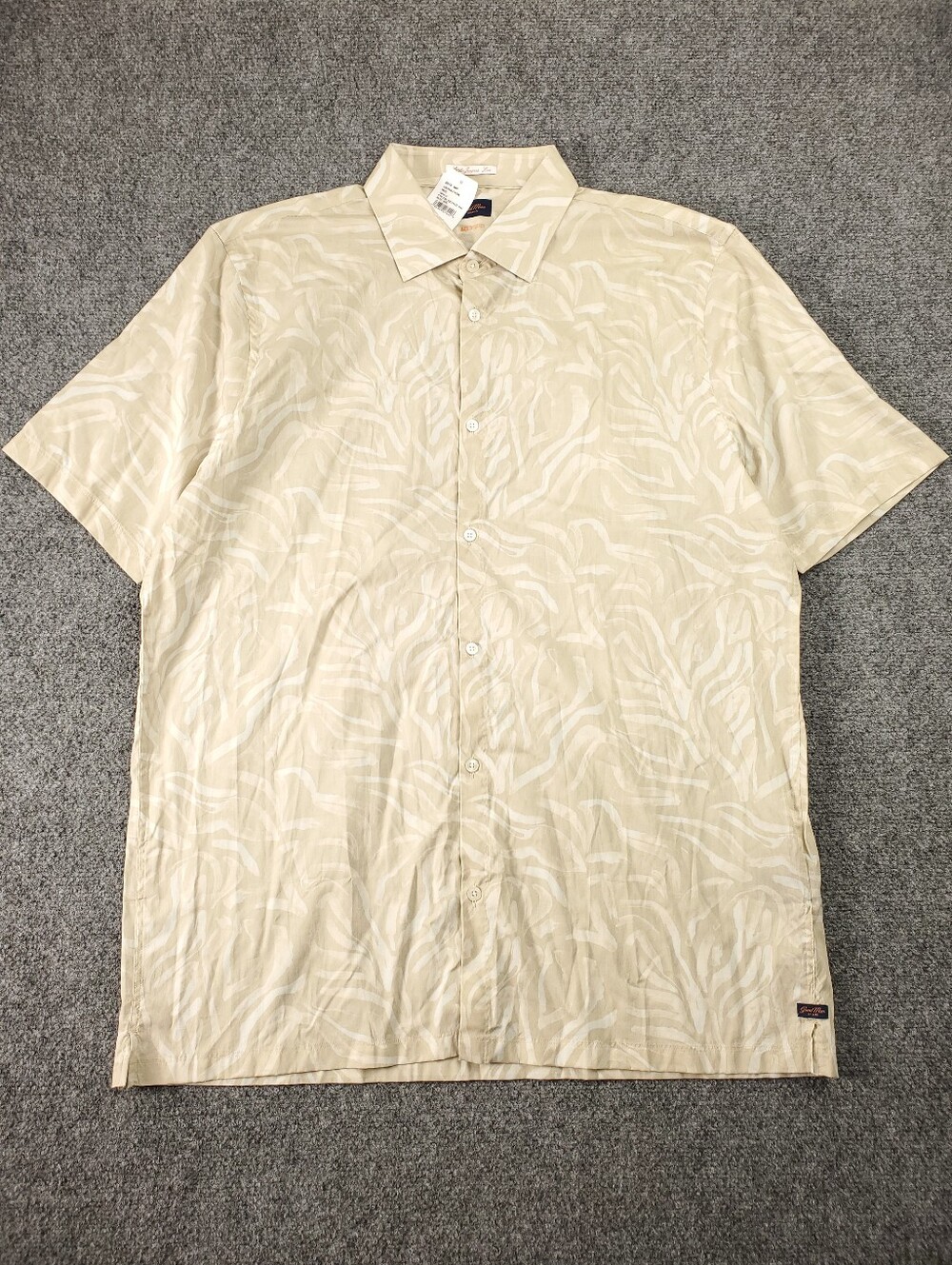 Good Man Brand On Point Shirt 2XL Button Up Short Sleeve All Over Print Beige